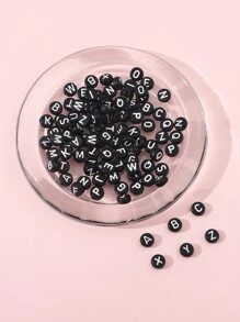 100 顆 7 毫米黑底白字壓克力英文字母塑膠珠可用於製作珠寶、項鍊、手鍊、DIY 混合英文字母元素， - 黑與白 - 查看 3