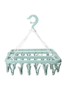 1pc Foldable Windproof Plastic Drying Rack With Clothespin, Minimalist Blue Clothes Drying Rack For Home