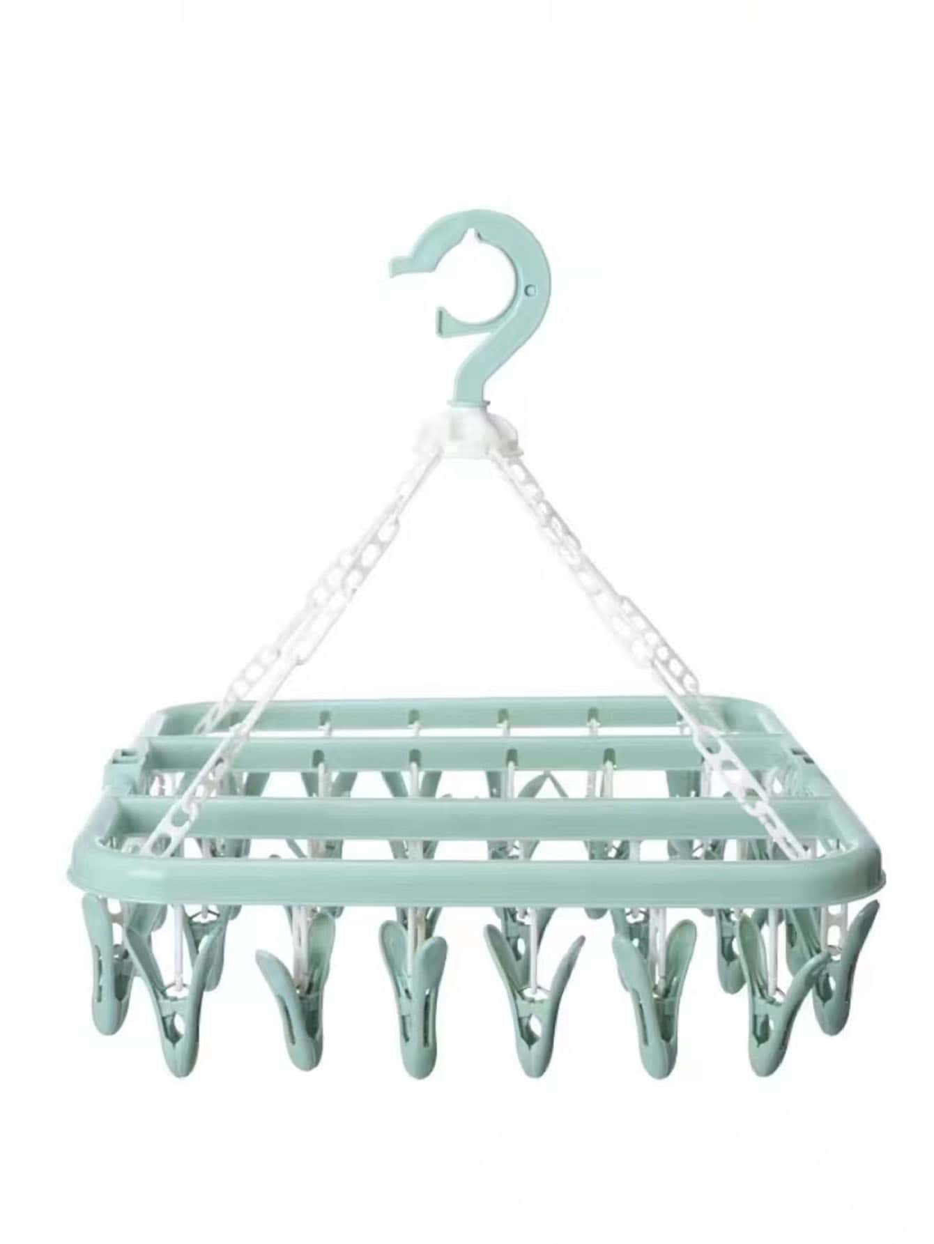 1pc Foldable Windproof Plastic Drying Rack With Clothespin, Minimalist Blue Clothes Drying Rack For Home