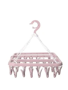 1pc Foldable Windproof Plastic Drying Rack With Clothespin, Minimalist Blue Clothes Drying Rack For Home