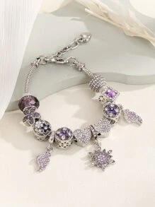 水鑽心和翅膀墜飾串珠手鏈 - 彩色 - 查看 3