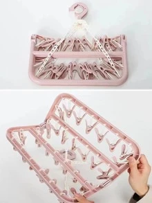 1pc Foldable Windproof Plastic Drying Rack With Clothespin, Minimalist Blue Clothes Drying Rack For Home