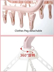 1pc Foldable Windproof Plastic Drying Rack With Clothespin, Minimalist Blue Clothes Drying Rack For Home