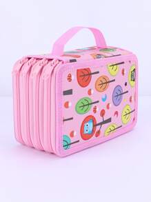 1 pieza Estuche de lápices, Estuche, Bolsa de lápices con gráfico de dibujos animados, Mochila escolar - Rosa - Ver 1