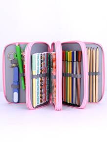 1 pieza Estuche de lápices, Estuche, Bolsa de lápices con gráfico de dibujos animados, Mochila escolar - Rosa - Ver 2