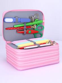 1 pieza Estuche de lápices, Estuche, Bolsa de lápices con gráfico de dibujos animados, Mochila escolar - Rosa - Ver 3