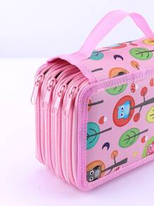 1 pieza Estuche de lápices, Estuche, Bolsa de lápices con gráfico de dibujos animados, Mochila escolar - Rosa - Ver 4