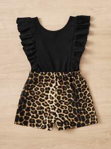 Toddler Girls Leopard & Heart Print Ruffle Trim Romper - Multicolor - View 2