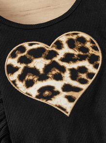 Toddler Girls Leopard & Heart Print Ruffle Trim Romper - Multicolor - View 3