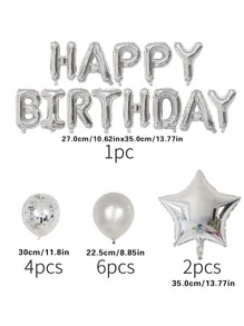 13pcs/set Birthday Party Letter Shaped Balloon, Modern Letter & Star Shaped Latex Decorative Balloon For Birthday Party - Silver - View 3