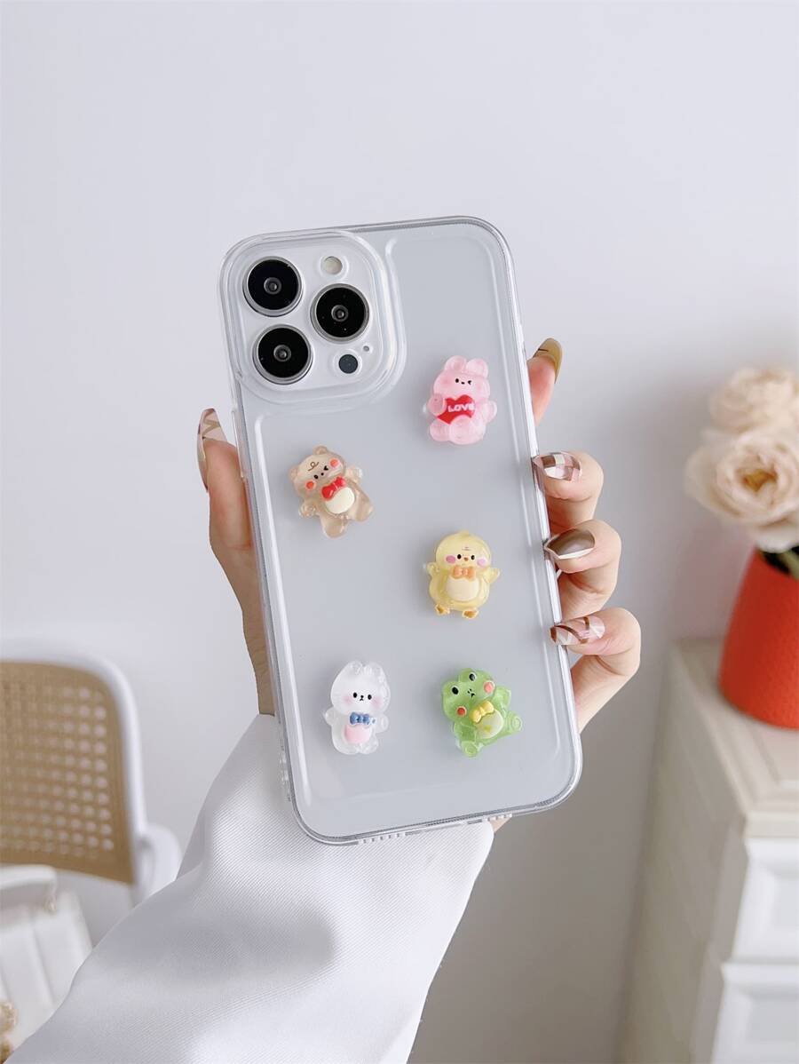 Cartoon Frog & Bear Decor Clear Phone Case