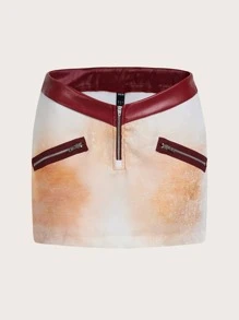 SHEIN ICON Low Rise Tie Dye Zip Front Skirt - Multicolor - View 1