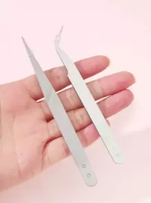 1 Bộ Nhíp Đầu Cong + Nhíp Đầu Thẳng Có Thể Được Sử Dụng Cho Lông Mi Giả, Lông Mày, Hàn Móng Tóc Và Sản Xuất Trang Sức DIY - Bạc - Xem 1