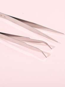 1 Bộ Nhíp Đầu Cong + Nhíp Đầu Thẳng Có Thể Được Sử Dụng Cho Lông Mi Giả, Lông Mày, Hàn Móng Tóc Và Sản Xuất Trang Sức DIY - Bạc - Xem 2