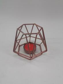 1pc Iron Candle Holder, European Style Geometric Shaped Candle Stand For Table - Rose Gold - View 1