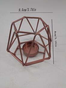 1pc Iron Candle Holder, European Style Geometric Shaped Candle Stand For Table - Rose Gold - View 2