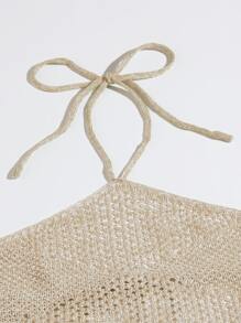 Trelyra Tied Backless Cover Up Set,Summer Beach - Khaki - View 5