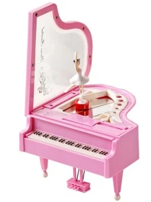 1pc Plastic Music Box, Creative Pink Piano Design Eight Tone Box For Home Decor - Pink - View 3