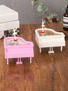 1pc Plastic Music Box, Creative Pink Piano Design Eight Tone Box For Home Decor - Pink - View 5