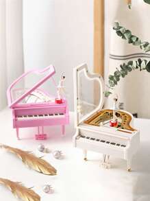 1pc Plastic Music Box, Creative Pink Piano Design Eight Tone Box For Home Decor - Pink - View 6