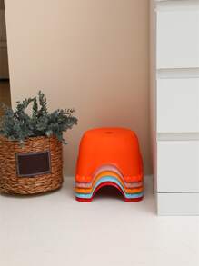 1pc Plastic Stool, Minimalist Plain Stool For Home - Blue - View 4