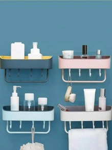 1pc PP Storage Rack, Minimalist Pink Bathroom Storage Rack For Bathroom - Multicolor - View 2