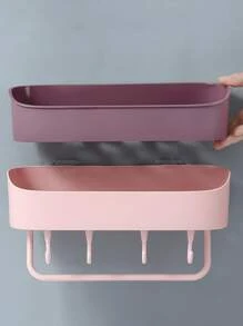 1pc PP Storage Rack, Minimalist Pink Bathroom Storage Rack For Bathroom - Multicolor - View 3