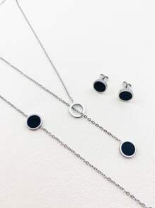 4pcs/set Round Decor Jewelry Set - Silver - View 2