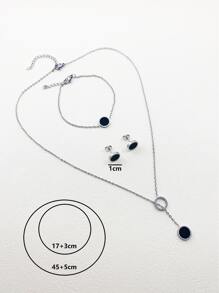 4pcs/set Round Decor Jewelry Set - Silver - View 3