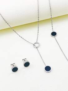 4pcs/set Round Decor Jewelry Set - Silver - View 4