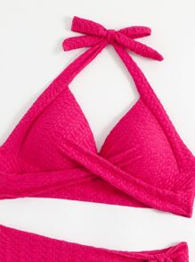 SHEIN Swim Twist Front Halter Summer Beach Bikini Set - Hot Pink - View 6