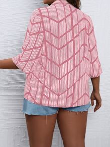 SHEIN LUNE Áo sơ mi Plus Size Nút In chữ V Boho - Hồng - Xem 2