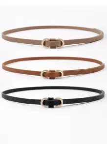 Set de 3 cinturones delgados con hebilla de metal de estilo para abrigos y vestidos, ideal para verano y colegio - Multicolor - Ver 1