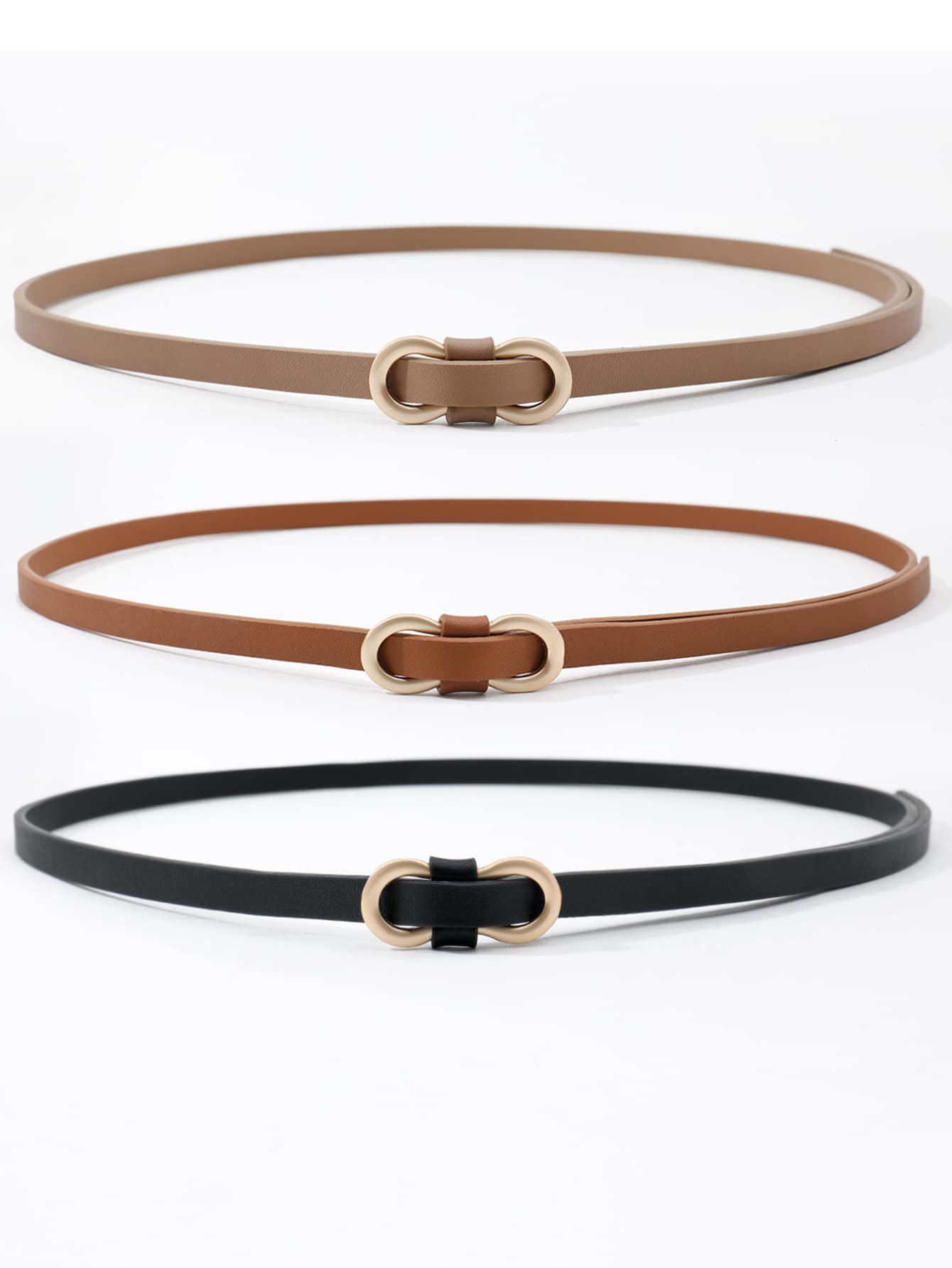 Set de 3 cinturones delgados con hebilla de metal de estilo para abrigos y vestidos, ideal para verano y colegio - Multicolor - Ver 1