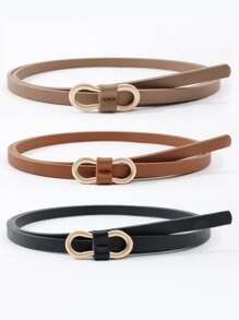 Set de 3 cinturones delgados con hebilla de metal de estilo para abrigos y vestidos, ideal para verano y colegio - Multicolor - Ver 2