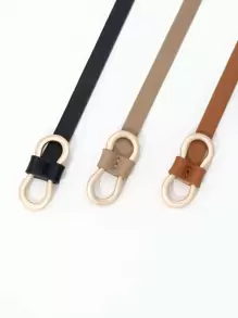 Set de 3 cinturones delgados con hebilla de metal de estilo para abrigos y vestidos, ideal para verano y colegio - Multicolor - Ver 3