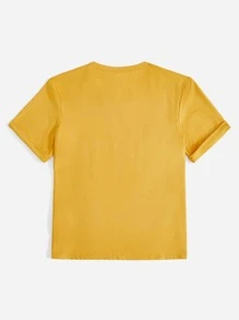 SHEIN LUNE 字母圖案T恤 - 黃色 - 查看 2
