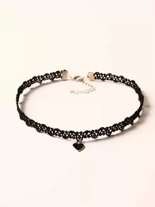 Heart Charm Choker Goth Punk Jewelry - Black - View 1