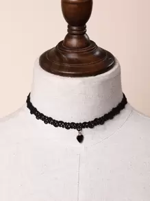 Heart Charm Choker Goth Punk Jewelry - Black - View 2