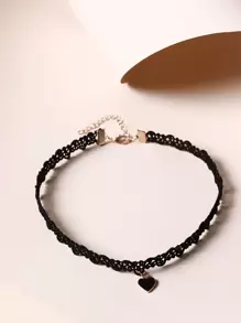 Heart Charm Choker Goth Punk Jewelry - Black - View 3