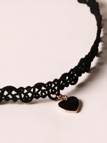 Heart Charm Choker Goth Punk Jewelry - Black - View 4