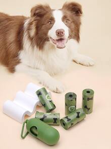 1pc Solid Color Pet Poopbag Dispenser & 6rolls Bone Print Poopbag - Green - View 2