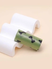 1pc Solid Color Pet Poopbag Dispenser & 6rolls Bone Print Poopbag - Green - View 3