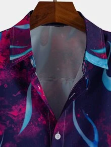 ROMWE MEN Street Life Guys Tie Dye Fire Print Button Up Shirt - Multicolor - View 4
