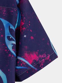 ROMWE MEN Street Life Guys Tie Dye Fire Print Button Up Shirt - Multicolor - View 5