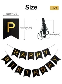 1 set Tire de bandera de cumpleaños - Negro - Ver 3