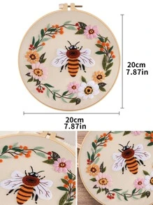 1入組家用滌綸手工刺繡現代蜜蜂和花卉圖案手工刺繡套入組