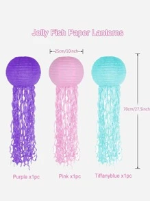 3pcs Jellyfish Design Paper Lantern, Colorful Hanging Decoration For Party Decor - Multicolor - View 3