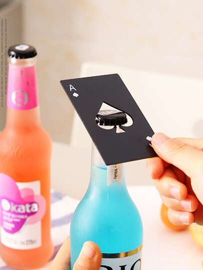 1入組撲克牌設計開瓶器，黑色鐵質創意瓶塞，心形中空瓶開啟器，適用於家庭酒吧戶外，啤酒，罐頭開啟器