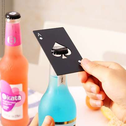 1入組撲克牌設計開瓶器，黑色鐵質創意瓶塞，心形中空瓶開啟器，適用於家庭酒吧戶外，啤酒，罐頭開啟器